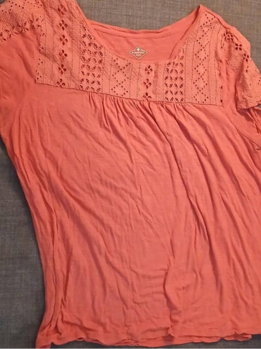St. John's Bay Coral Eyelet Yoke Short Sleeve Tee